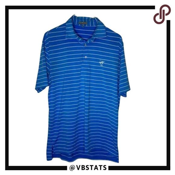 Peter Millar Deep Pacific Blue and White Striped Polo in Size Medium - Picture 1 of 7